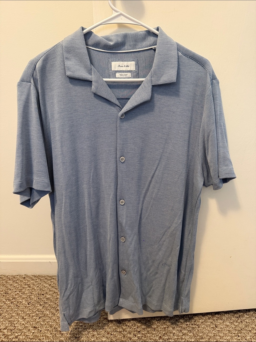 Pale Blue Short-Sleeve Button-Down Camp Collar Shirt
